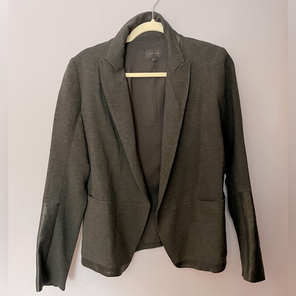 Theory charcoal blazer with leather accents